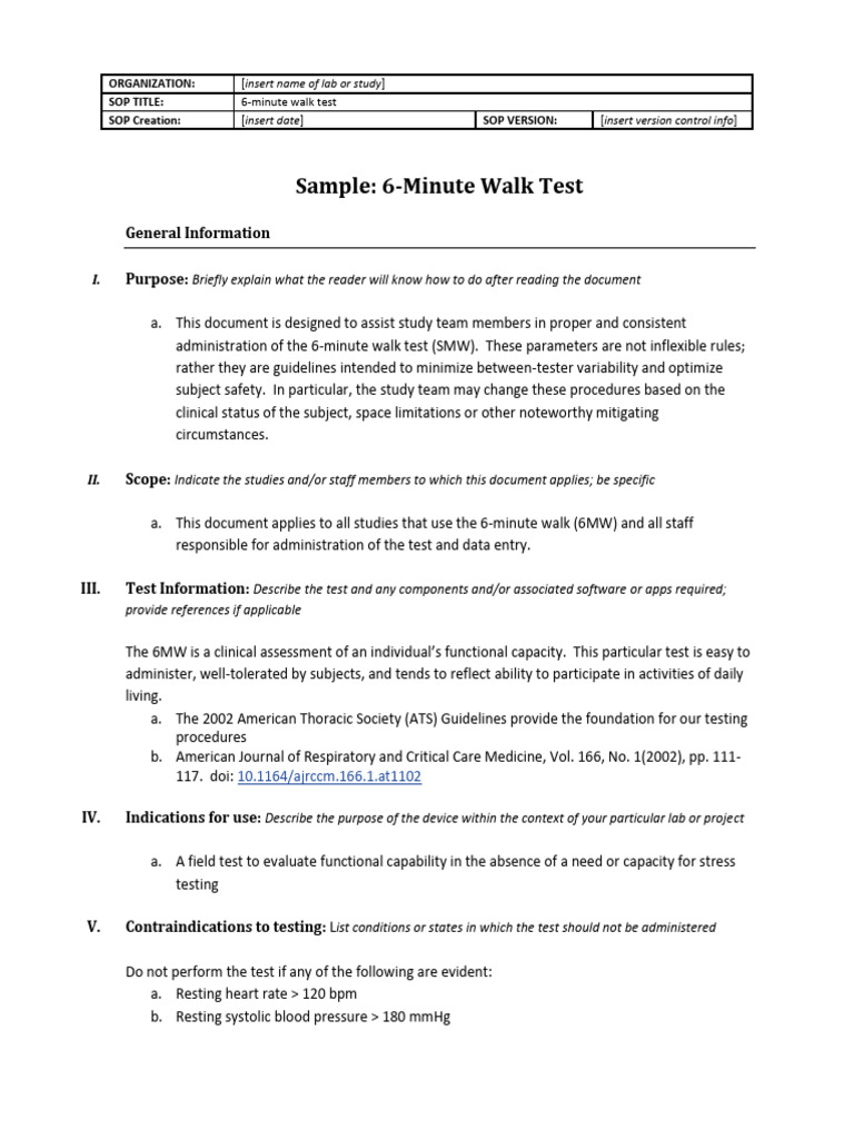 6-Minute Walk Test SOP Guide | PDF | Blood Pressure | Clinical Medicine