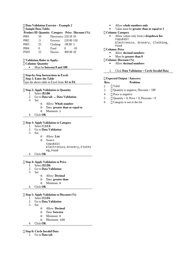 Excel Data Validation Example 2 | PDF