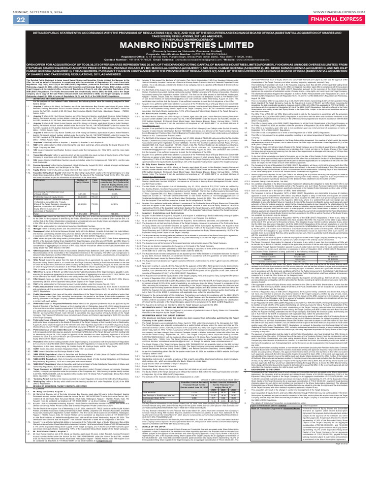 Detailed Public Statement Dated Monday, September 02, 2024 | PDF ...