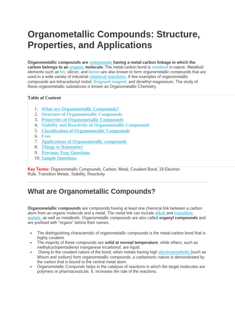 CHM 303 NOTE 3organometallic Compounds | PDF | Organometallic Chemistry ...