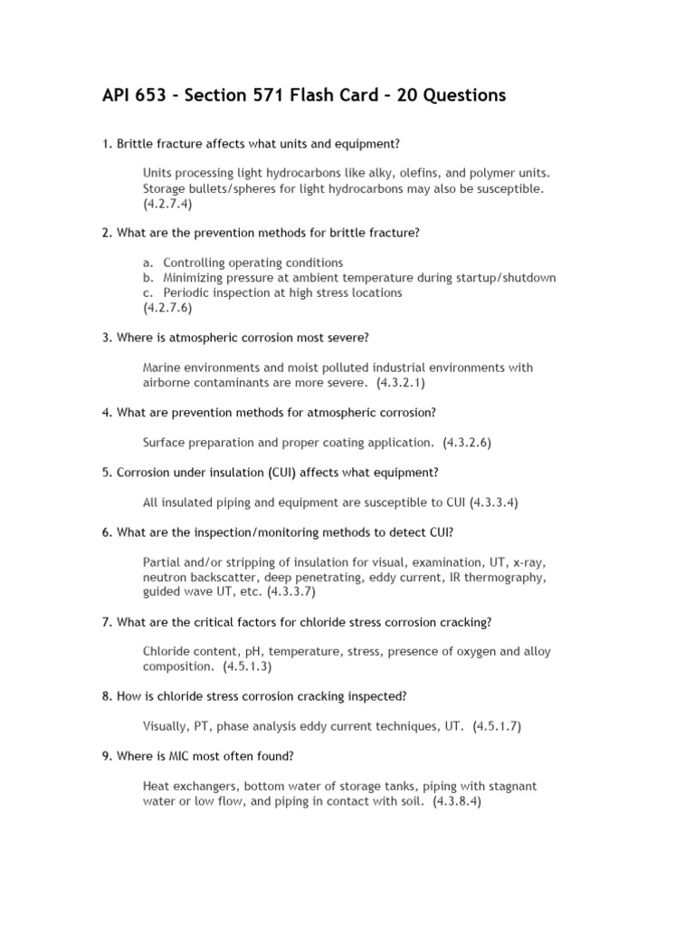API 653: 20 Key Corrosion Questions | PDF | Corrosion | Industrial ...