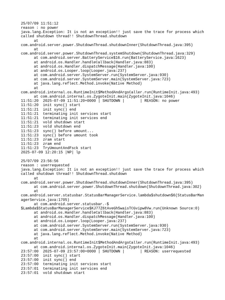 Android Shutdown Reasons Log | PDF | Computing | Software