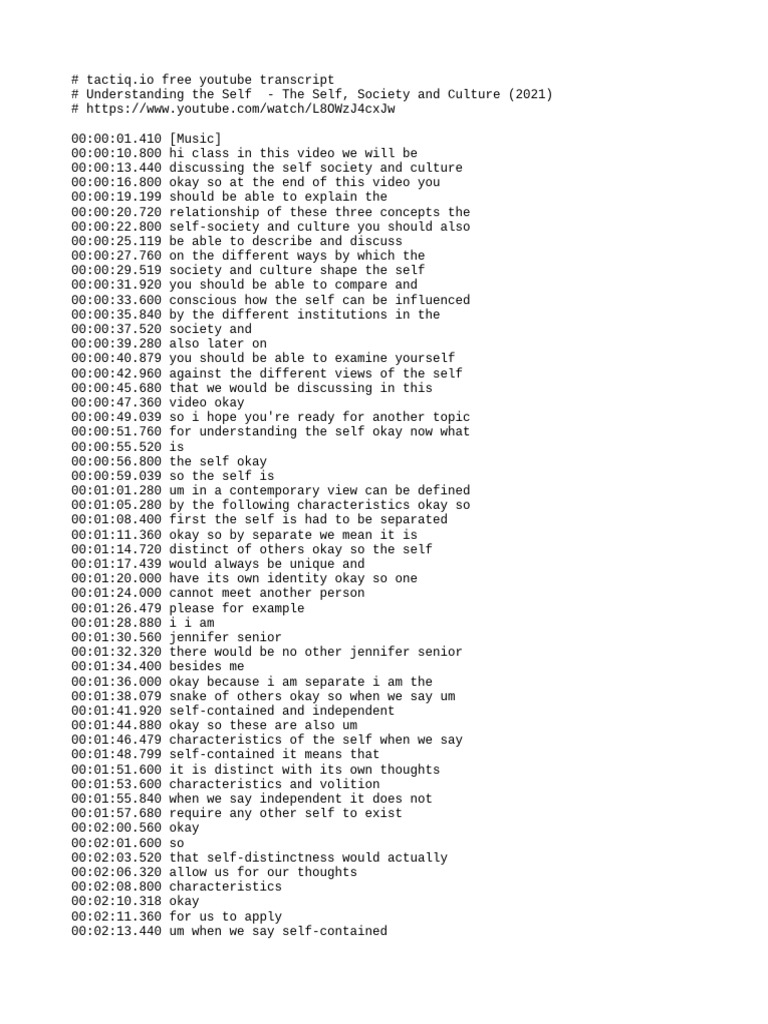 Tactiq Free Transcript L8OWzJ4cxJw | PDF | Self | Identity (Social Science)