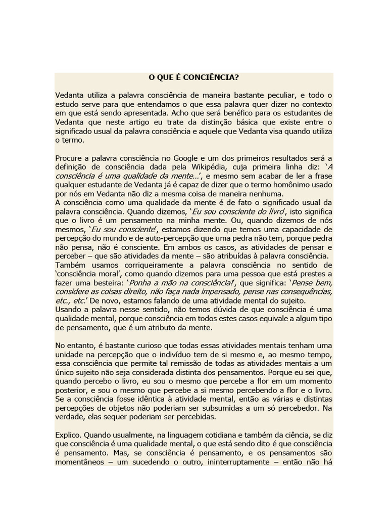 o Que é Conciência (1) | PDF | Consciência | Mente