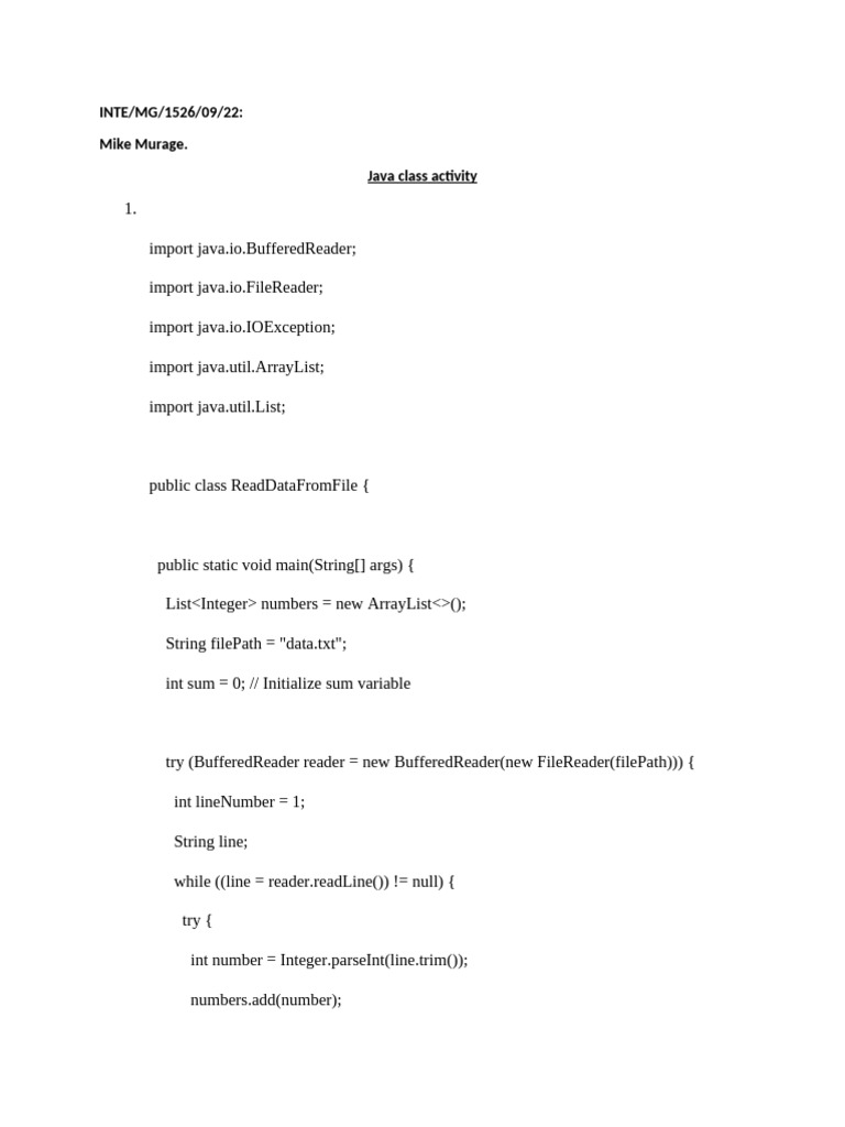 Java File Reading and Summation Code | PDF