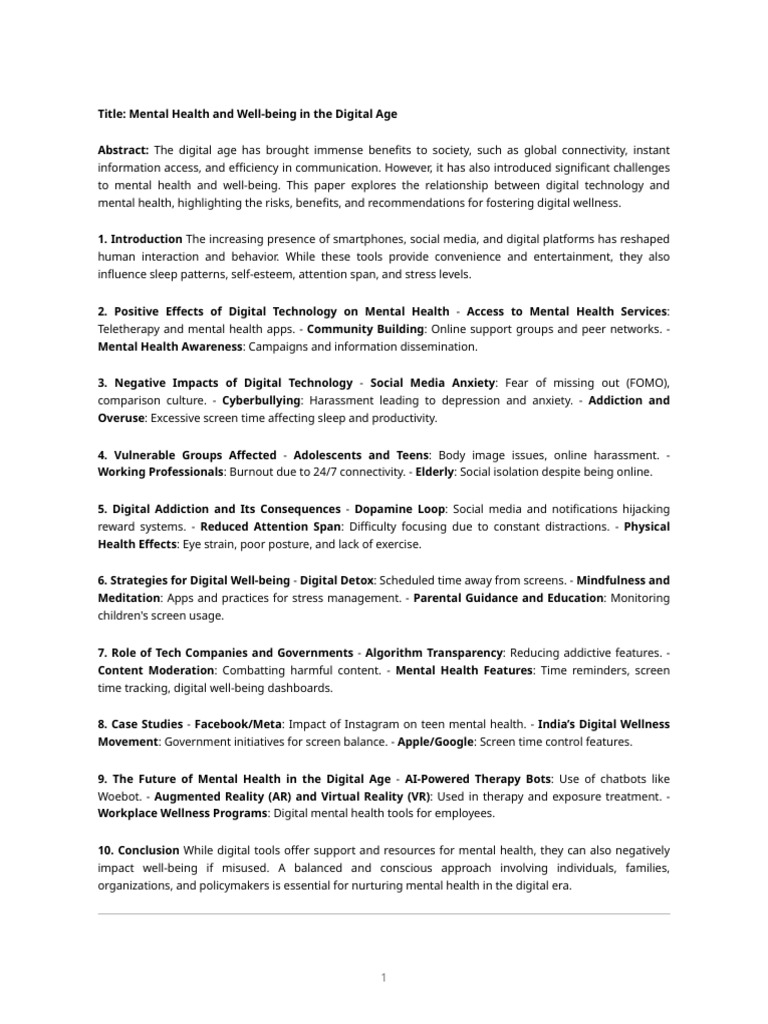 Digital Age Mental Health Insights | PDF | Mental Health | Social Media