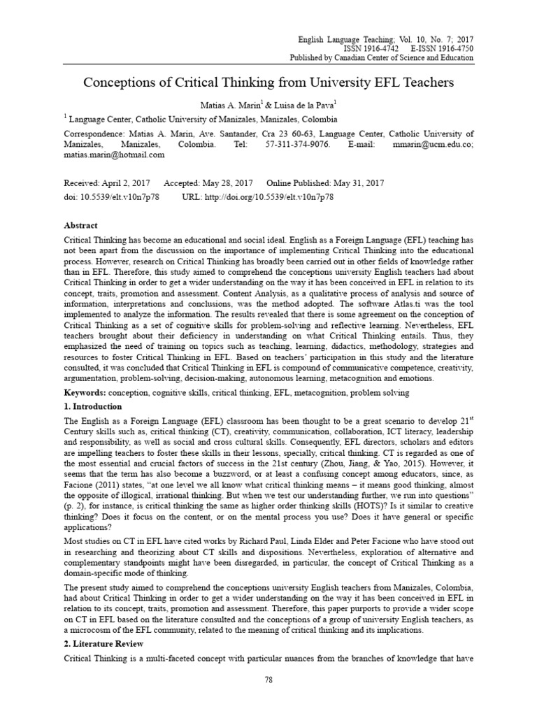 Conceptions of Critical Thinking From Un | PDF | Critical Thinking ...