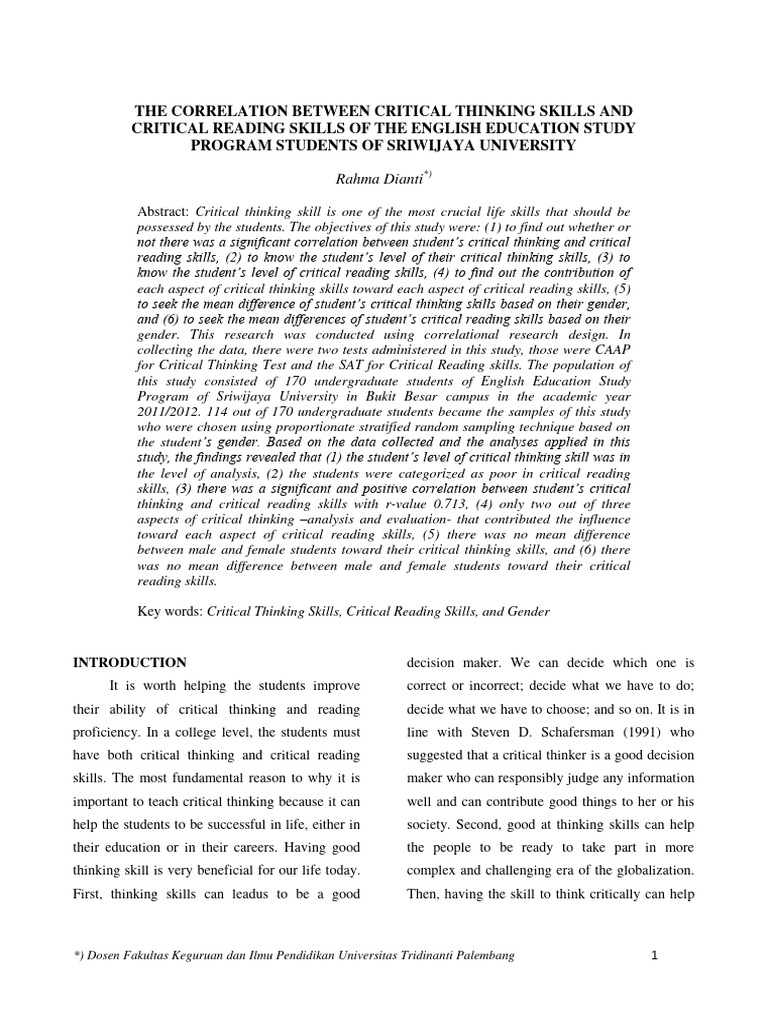 Correlation of Critical Thinking and Reading Skills | PDF | Critical ...