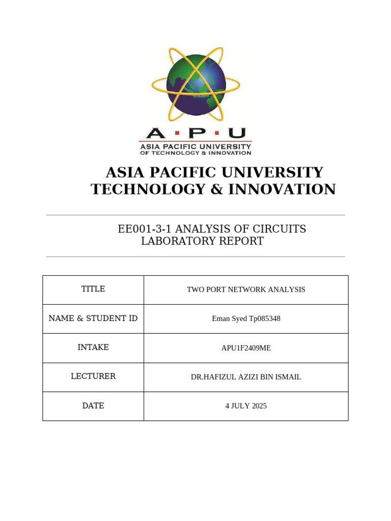 Two-Port Network Analysis Lab Report | PDF | Network Analysis ...