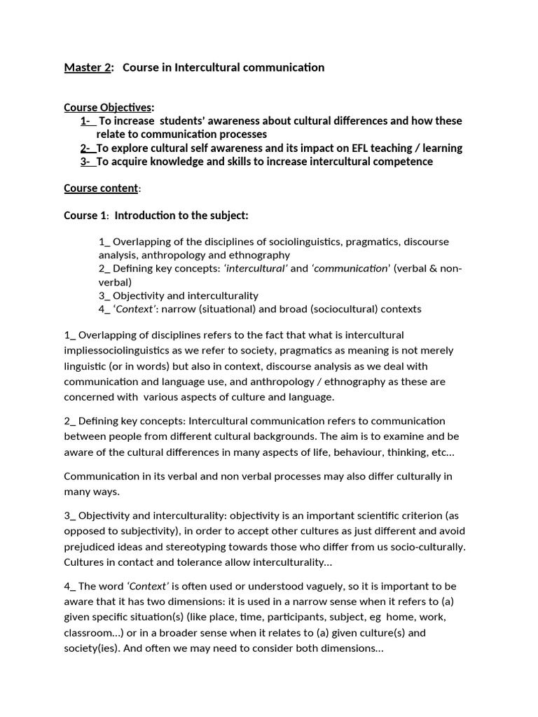 Intercultural Communication Course Overview | PDF