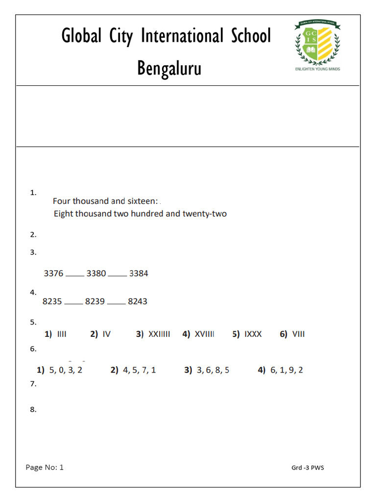 Grade 3-HW WS (Ch-1,2) | PDF