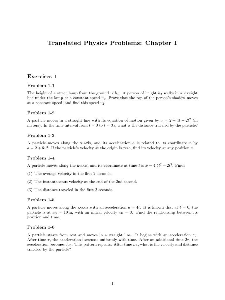 Translated Physics Problems: Chapter 1 | PDF | Acceleration | Velocity