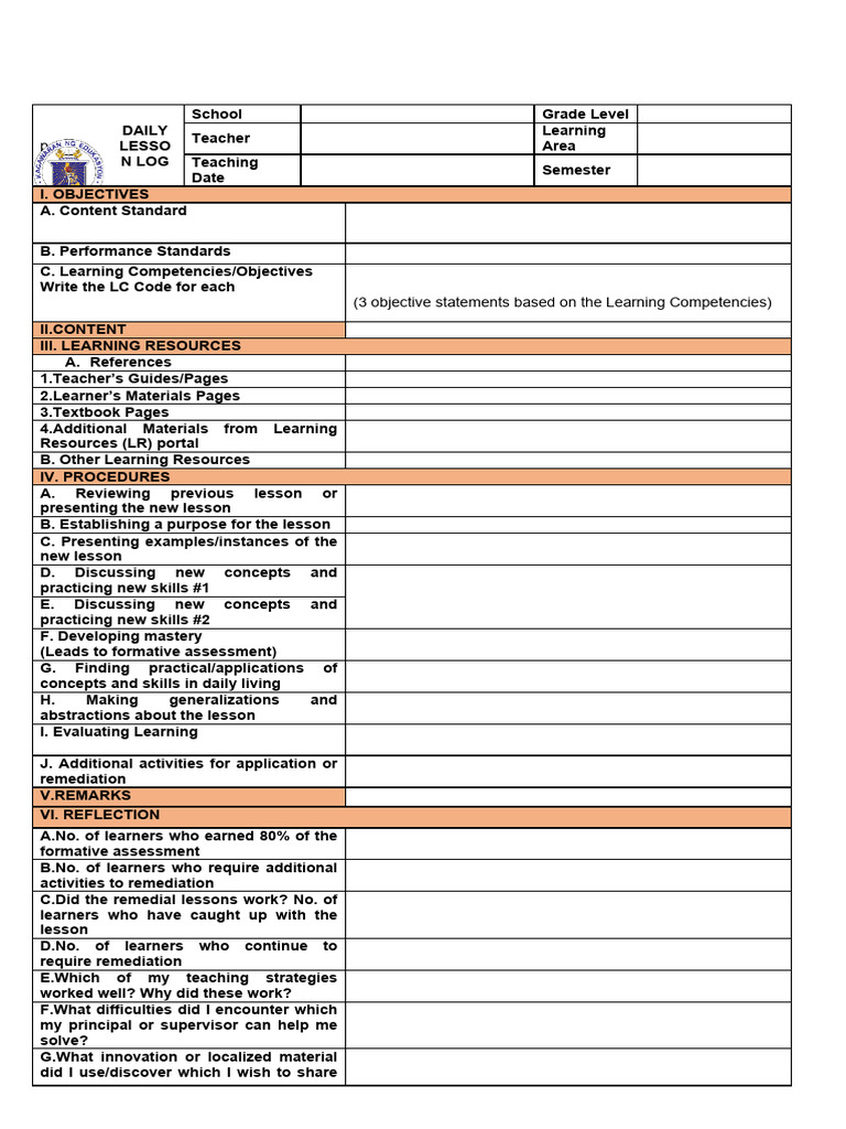 Daily Lesson Log Template for Teachers | PDF