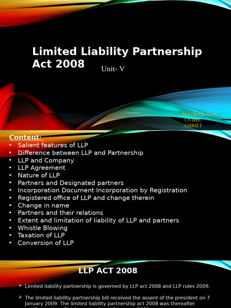 Overview of Limited Liability Partnership Act | PDF | Limited Liability ...