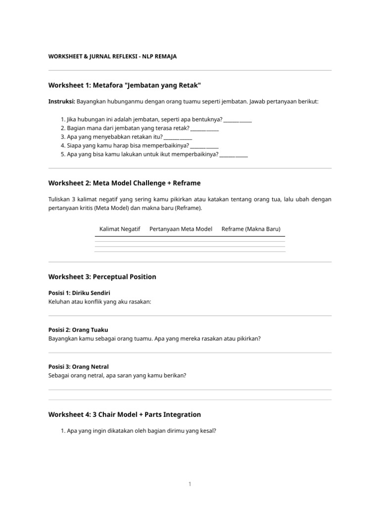 Worksheet NLP Remaja | PDF