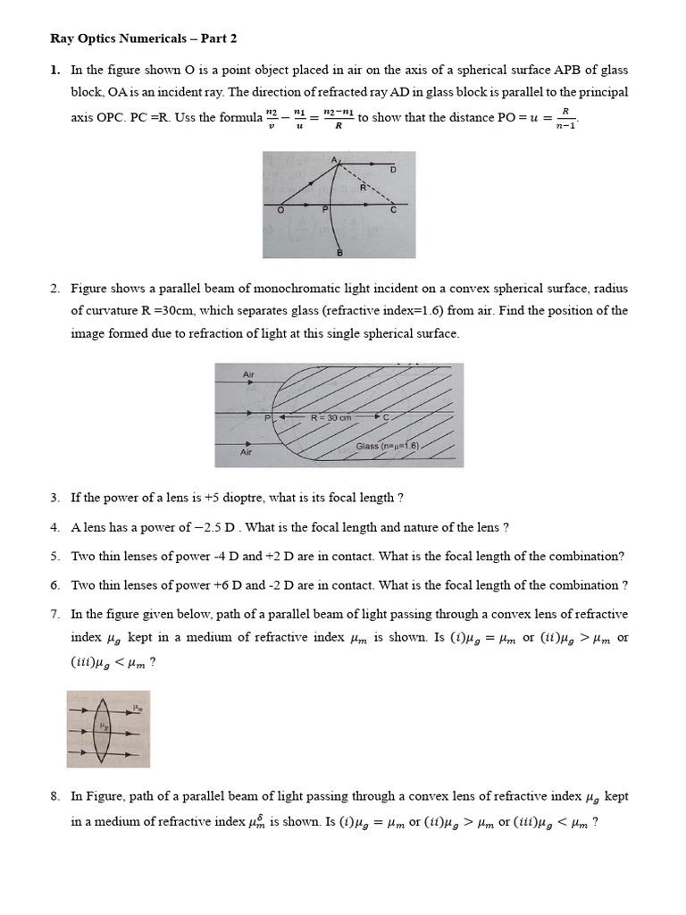 Ray Optics Numerical Problems Explained | PDF | Glass Engineering And ...