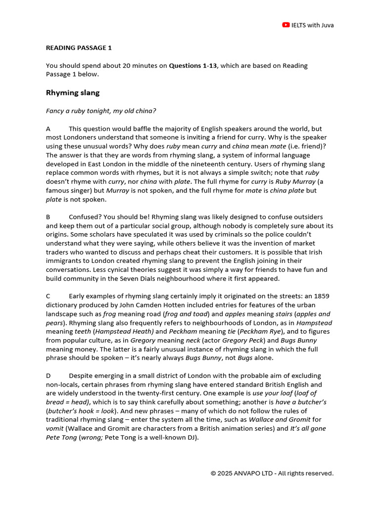 Understanding Cockney Rhyming Slang | PDF | Linguistics | Human ...