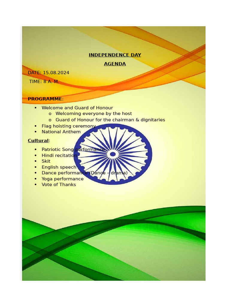 Independence Day Agenda | PDF