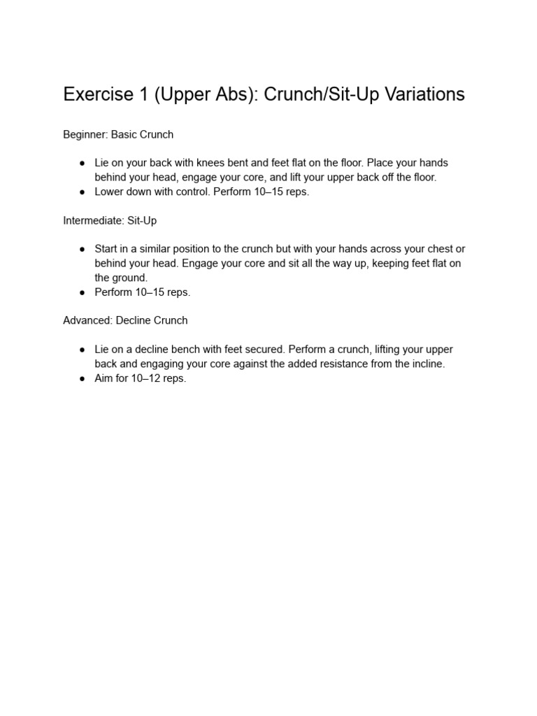 Abs and Core Workout Variations Guide | PDF