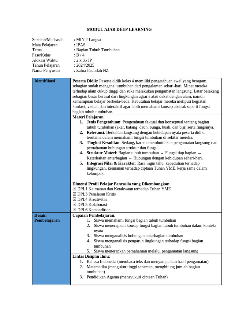 Modul Ajar Deep Learning Kelas 4 SD | PDF