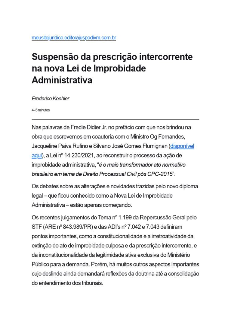 Suspensão da Prescrição Intercorrente | PDF | Estatuto de limitações ...