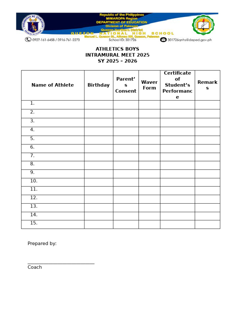 Boys Intramural Meet 2025-2026 | PDF