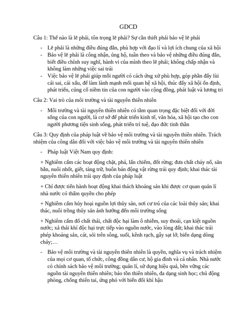 GDCD cuối kì 1 | PDF