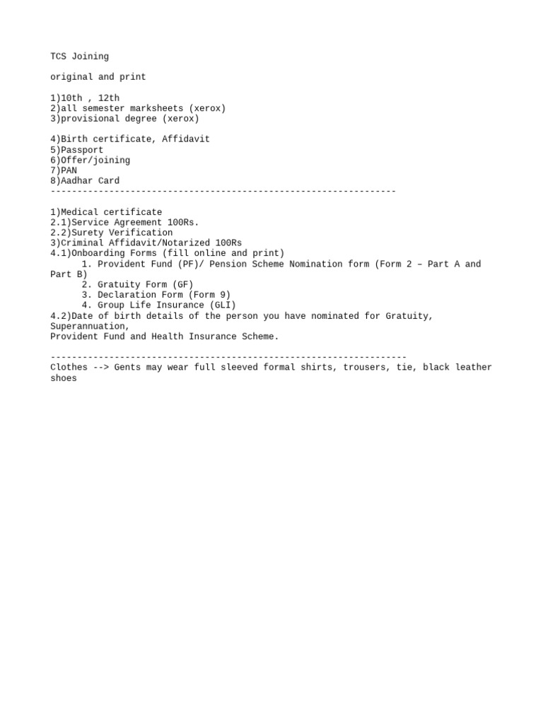TCS Joining | PDF
