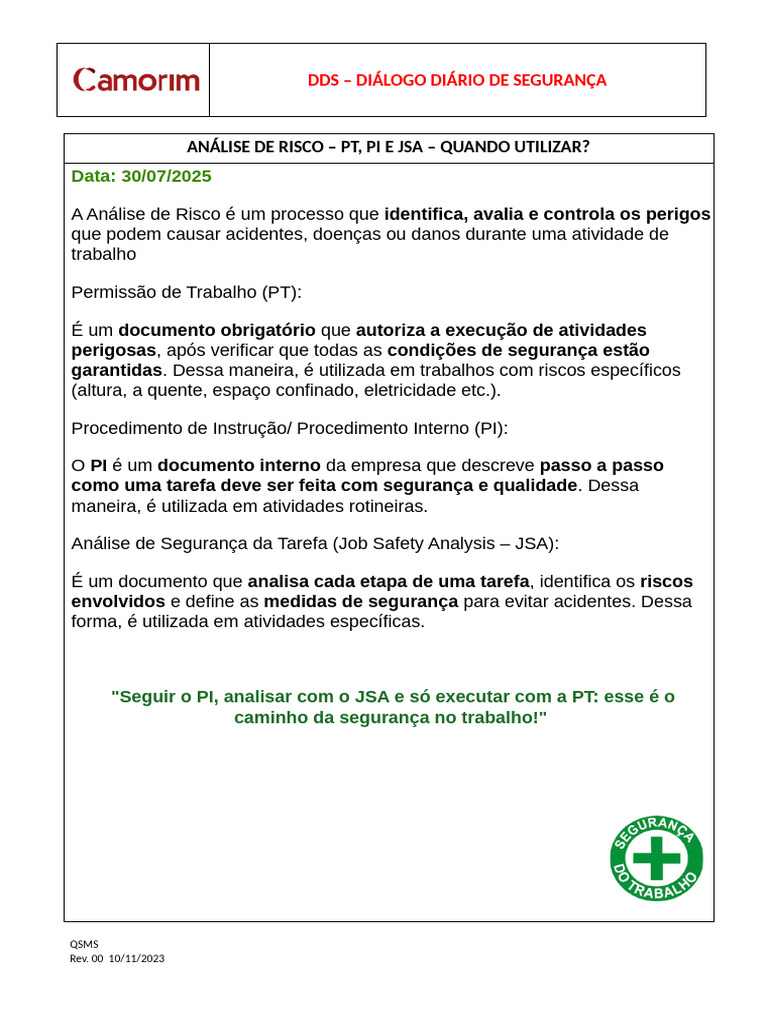 Análise de Risco e Segurança no Trabalho | PDF