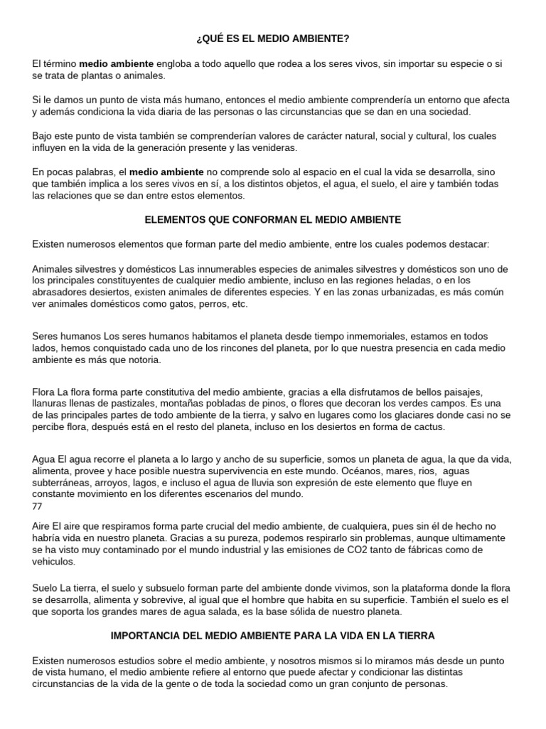 Elementos y Importancia del Medio Ambiente | PDF | Entorno natural | Agua