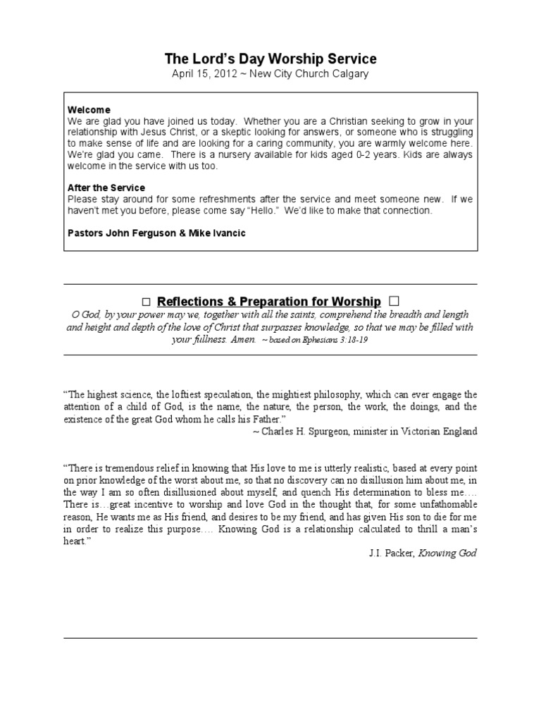 April 15, 2012 Worship Service | PDF | Eucharist | Confession (Religion)