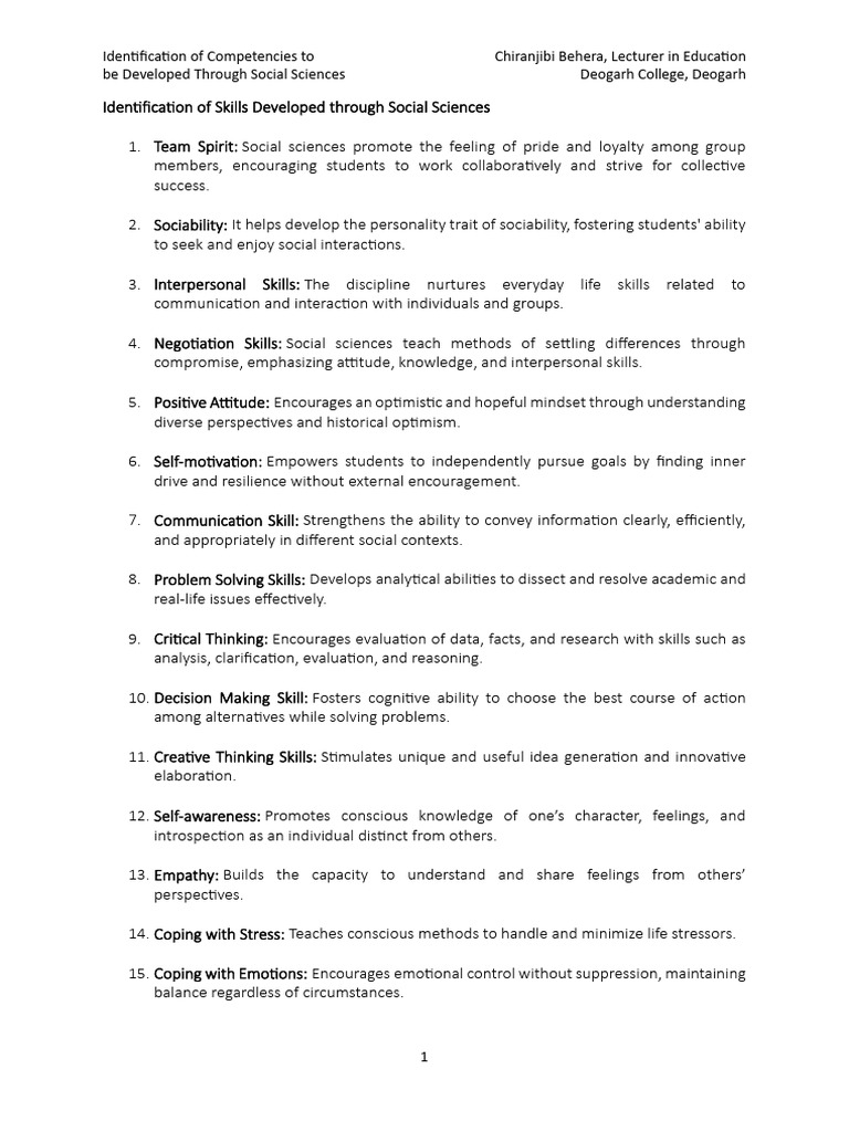 Competencies in Social Studies Education | PDF | Critical Thinking ...