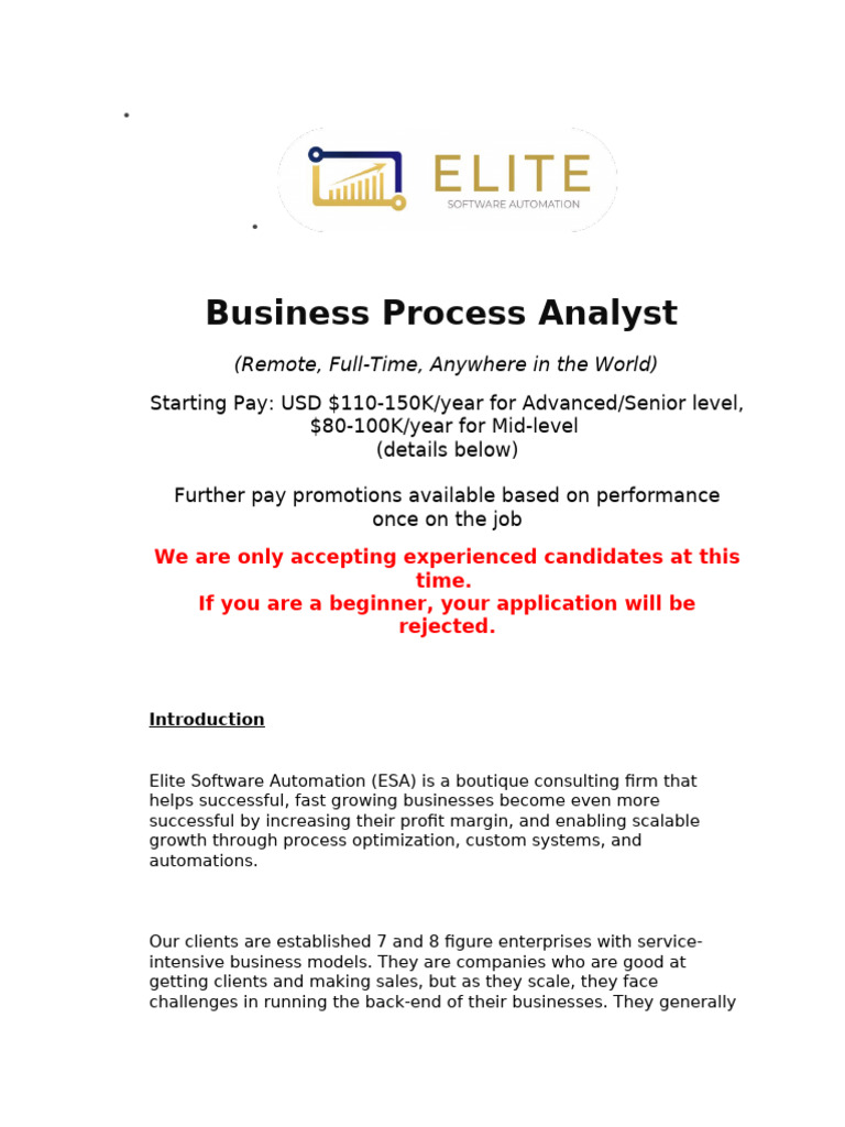 Business Process Analyst Job Opening | PDF | Business Process | Automation