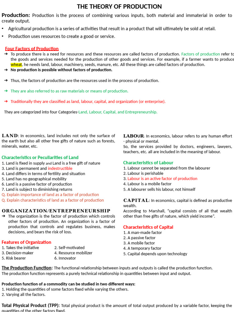 06 The Theory Of Production Pdf Production Function Factors Of