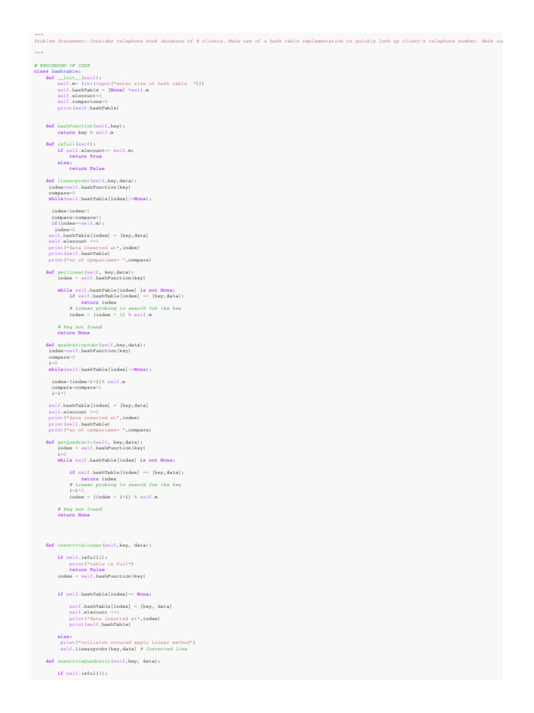 Telephone Book Hash Table in Python | PDF | Database Index | Data ...