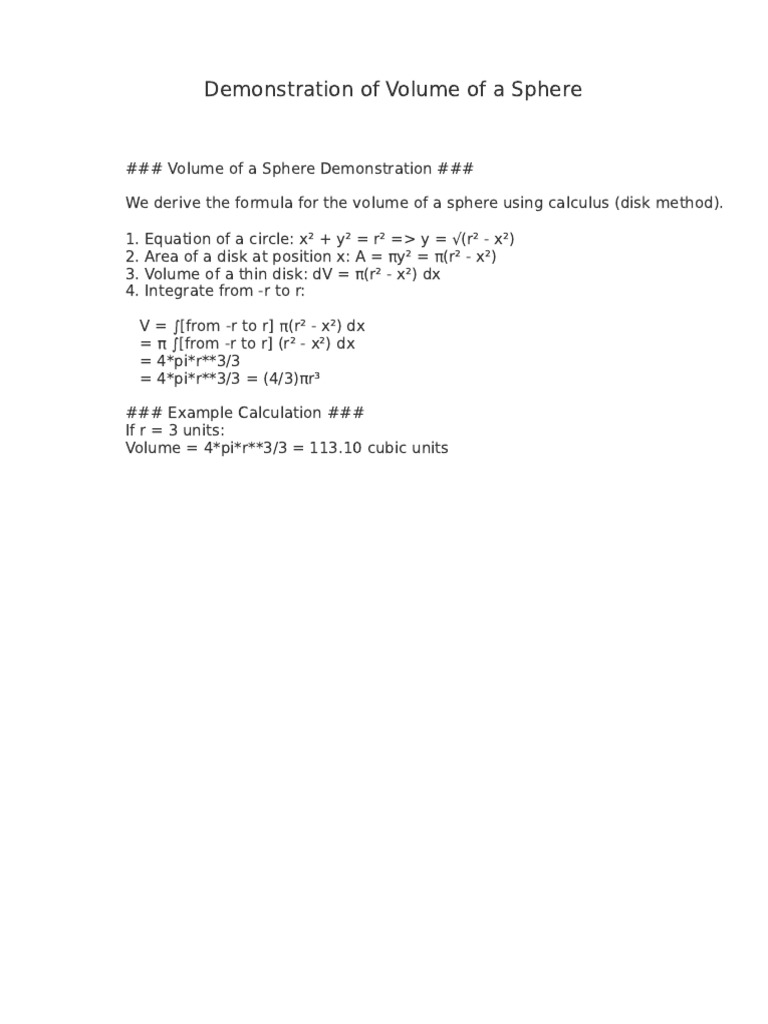 Volume of Sphere Demonstration | PDF