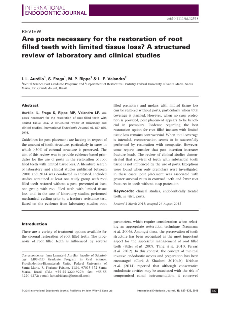 Posts in Restoring Root-Filled Teeth | PDF | Dental Anatomy | Tooth