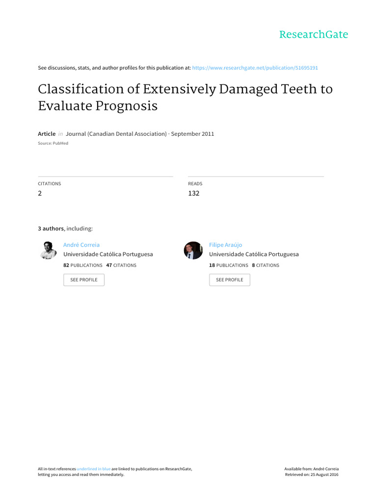 Classification of Extensively Damaged Teeth To Evaluate Prognosis | PDF ...