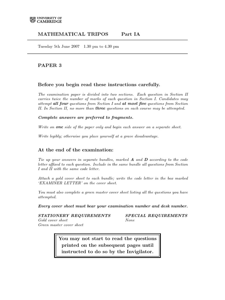 Mathematical Tripos Exam Paper 3 | PDF | Group (Mathematics) | Stress ...