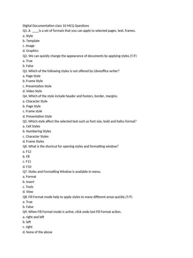 Class 10 Digital Documentation MCQs | PDF | Software | System Software