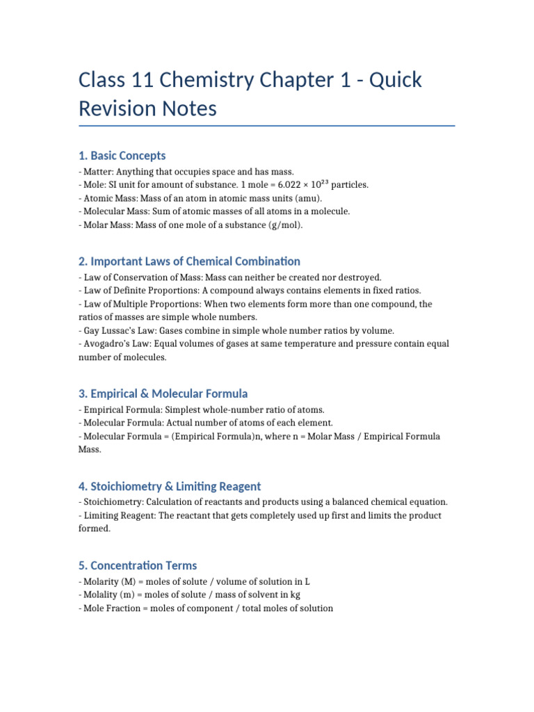 Class 11 Chemistry Chapter 1 Notes | PDF
