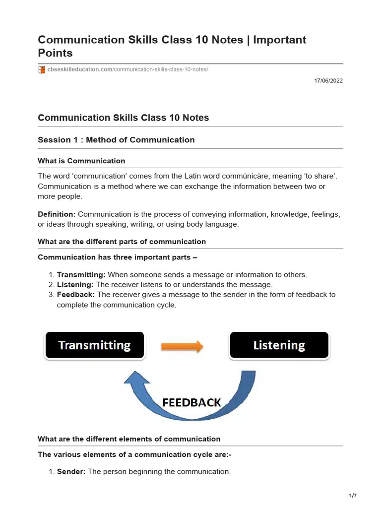 Communication Skills Class 10 Notes Important Points | PDF | Nonverbal ...