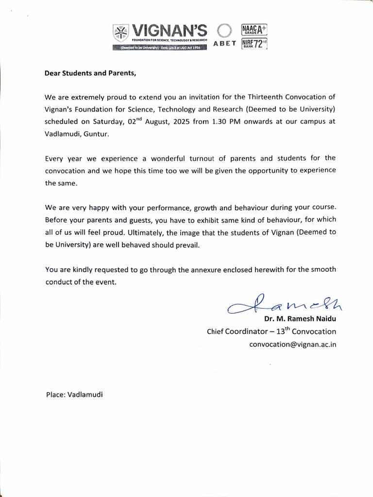 Vignan University Thirteenth Convocation | PDF