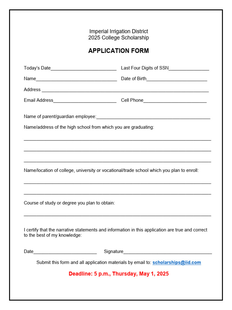 2025 IID College Scholarship Application Form and Information and ...