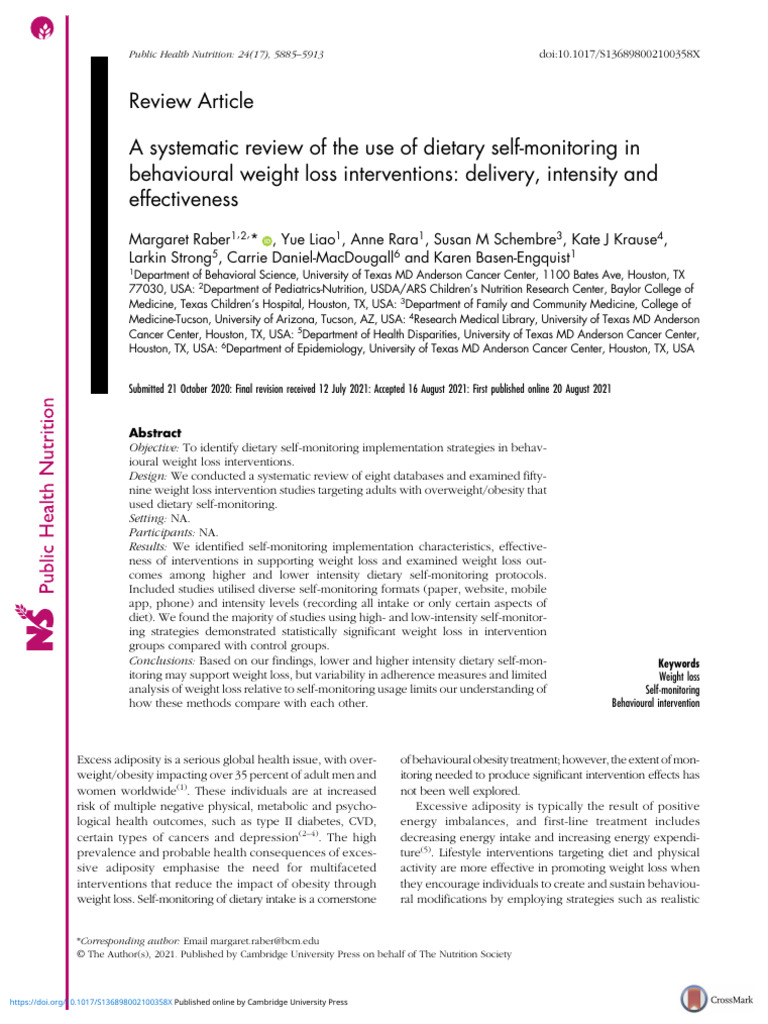 2021 A Systematic Review of The Use of Dietary Self Monitoring in ...