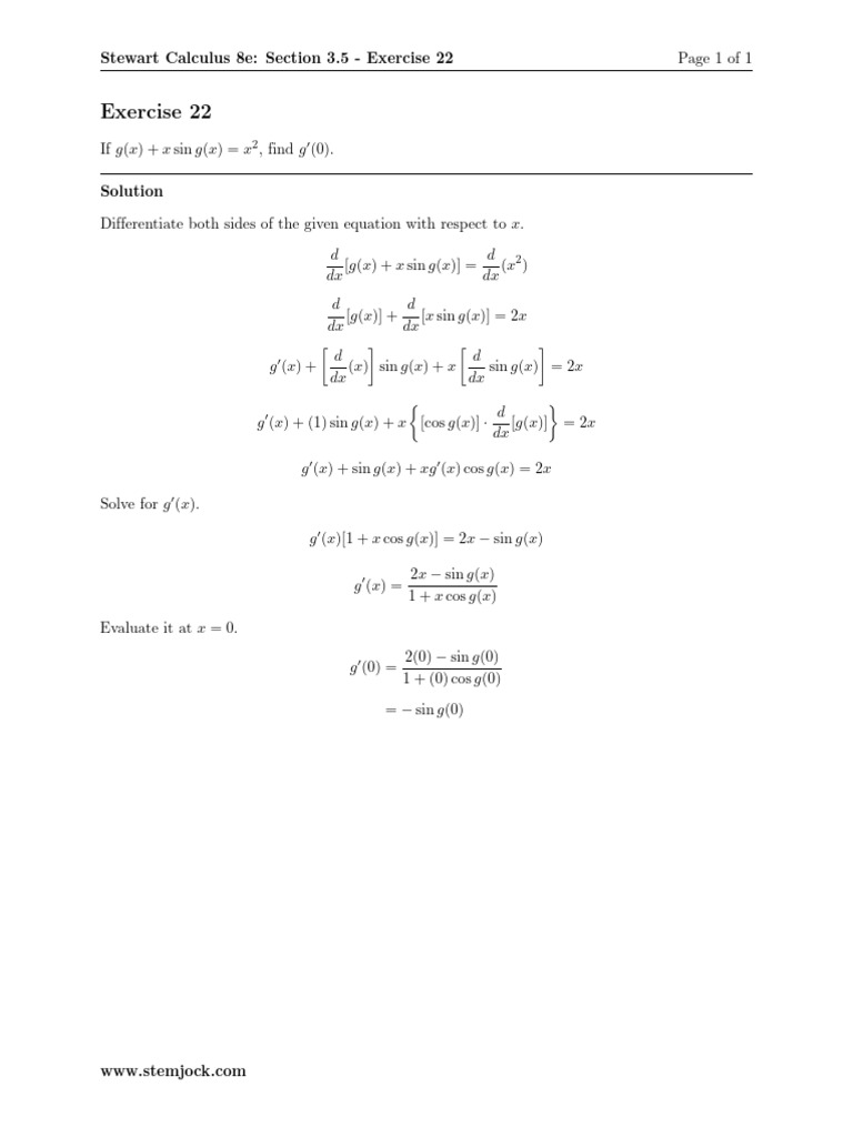 Find g′(0) in Stewart Calculus 8e | PDF