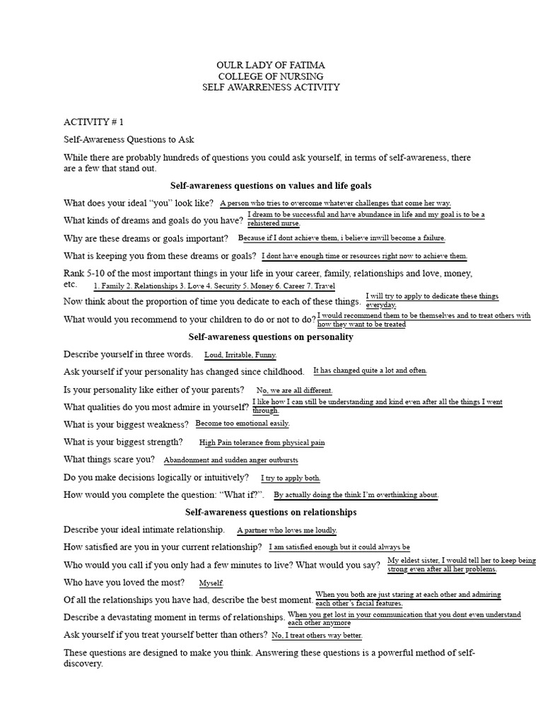 Self-Awareness Questions for Personal Growth | PDF | Self Awareness ...