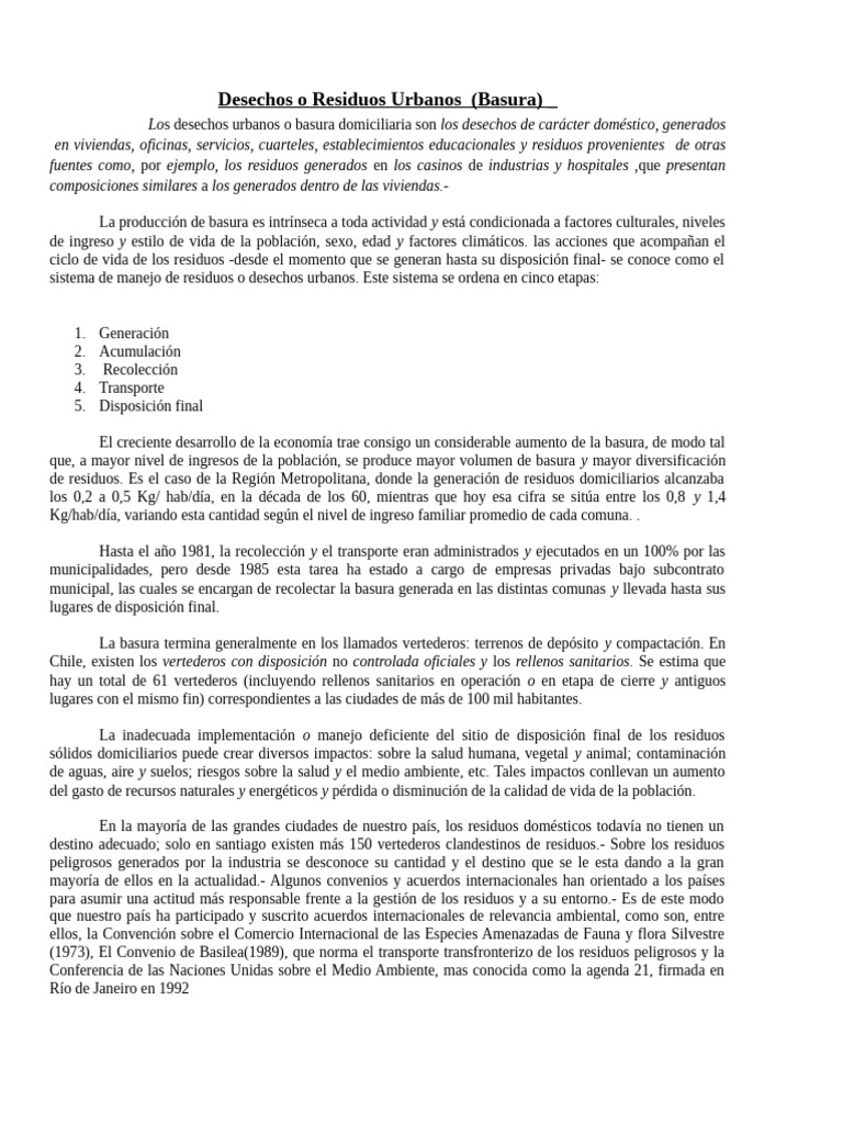 Manejo de Desechos Urbanos y su Impacto | PDF | Residuos | Vertedero