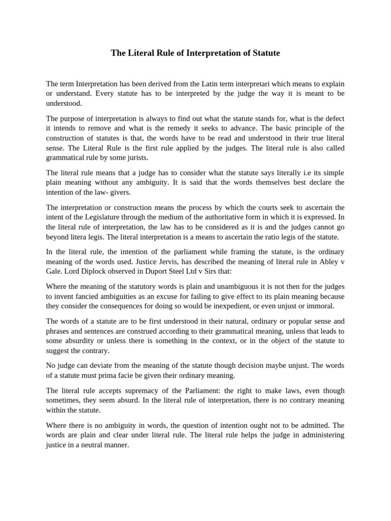Literal Rule of Statutory Interpretation | PDF | Statutory ...