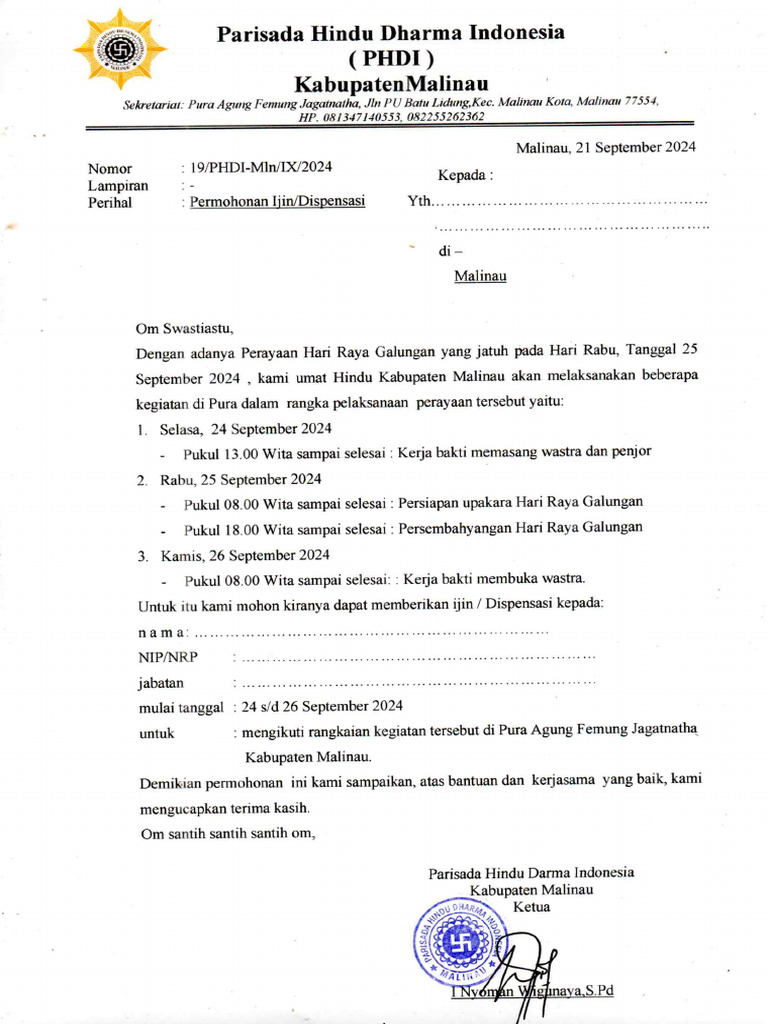 Surat Ijin Galungan | PDF